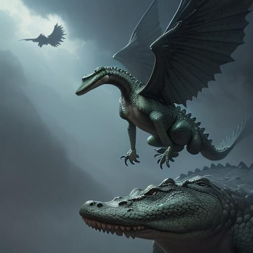 Winged Alligator: Epic Cinematic Digital Painting