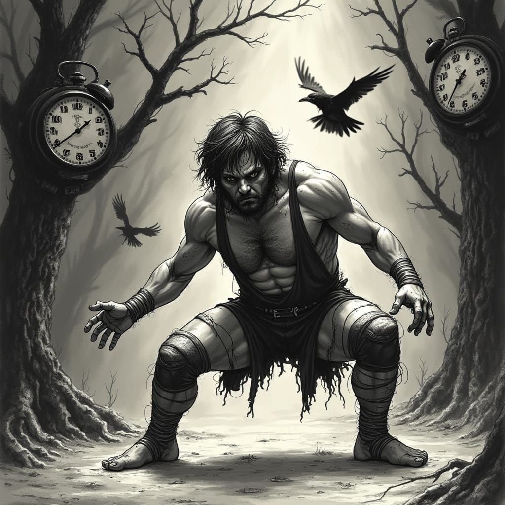 Wrestler in Grapple Stance: Dark Gothic Burtonesque Aestheti...