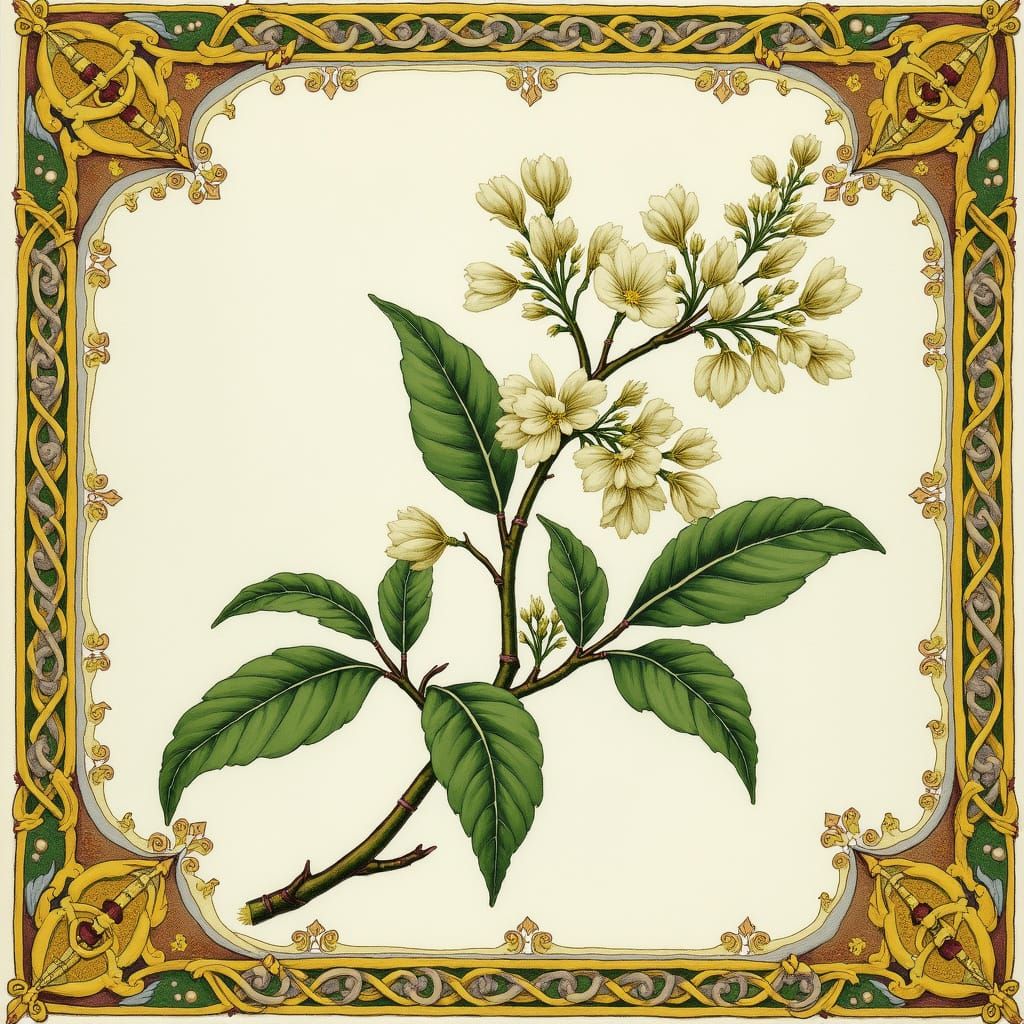 Medieval Illuminated Manuscript of Lemon Verbena in Vibrant ...