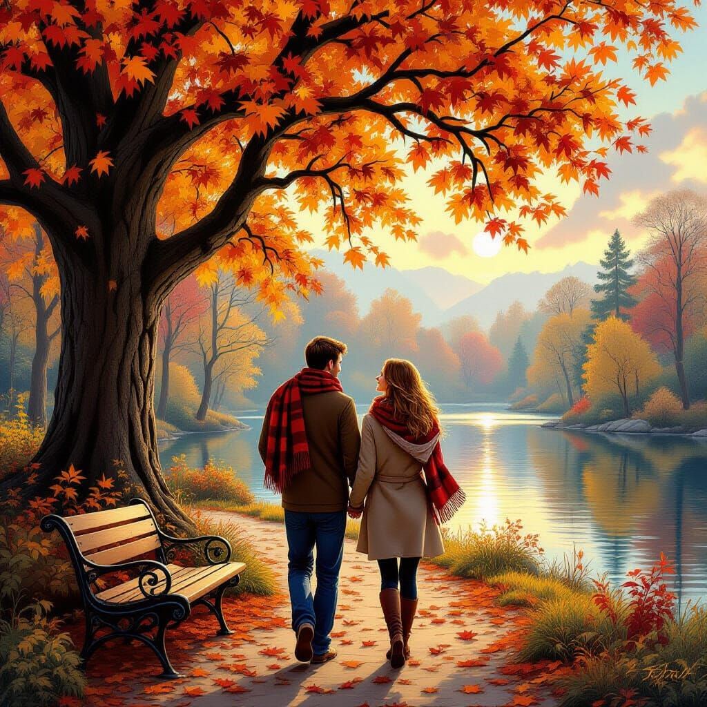 Enchanted Autumn Stroll: Couple in Magical Forest