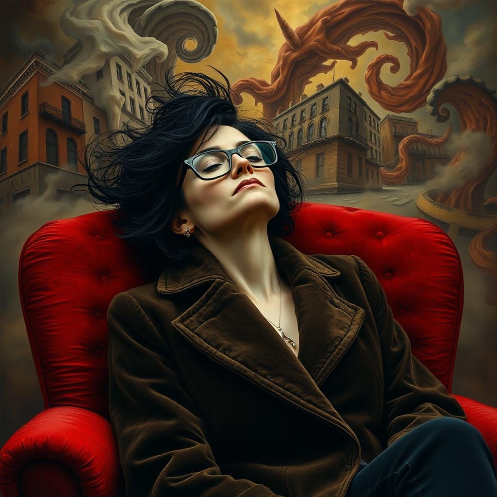 Ethereal Portrait of a Woman in a Crimson Armchair