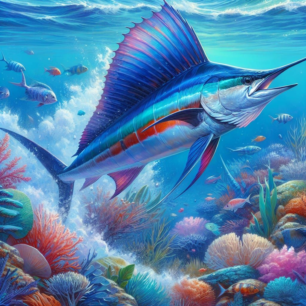 Vibrant Sailfish in Open Ocean Scene
