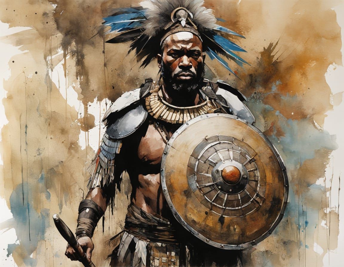 Traditional Zulu Warrior in Vibrant Watercolor