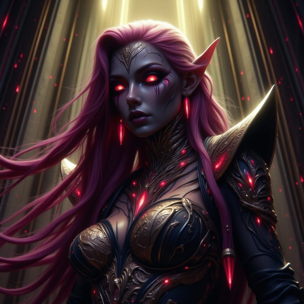 Sinister Elven Woman With Dark Pink Hair