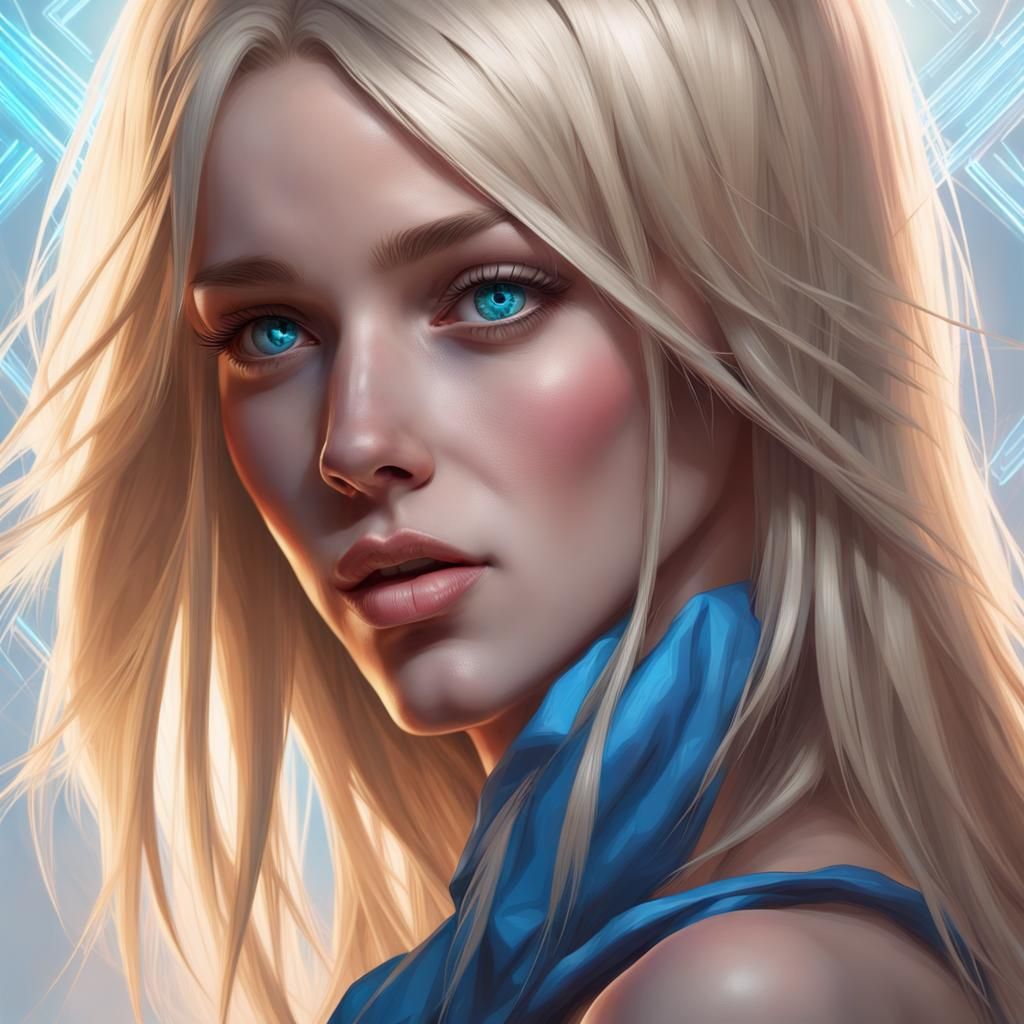 Blonde Girl Portrait in Hyperdetailed Digital Art Style