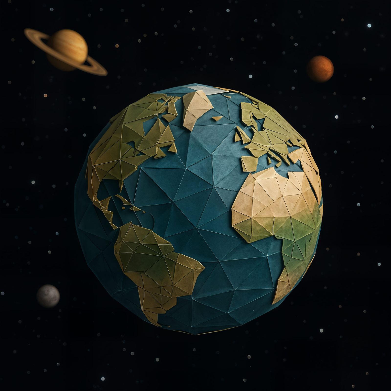 Origami Earth Floating in Outer Space CGI