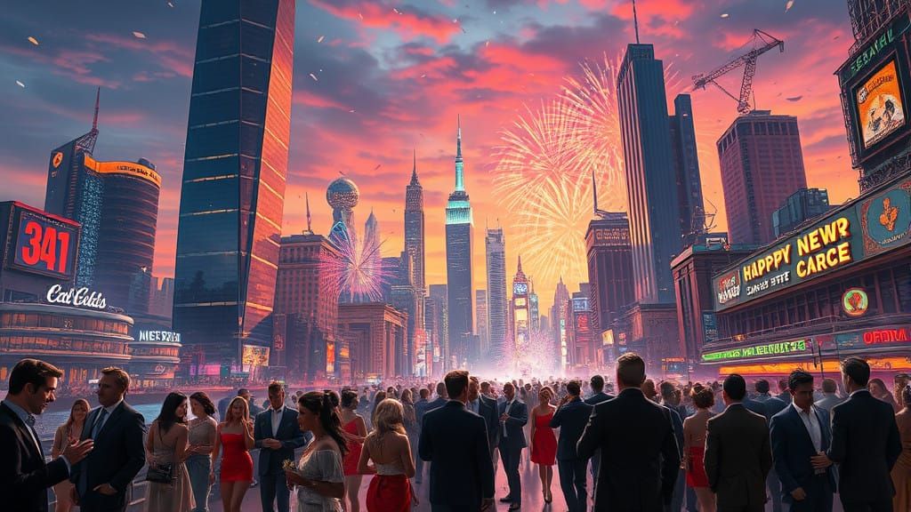 Futuristic Cityscape Celebration at Dusk