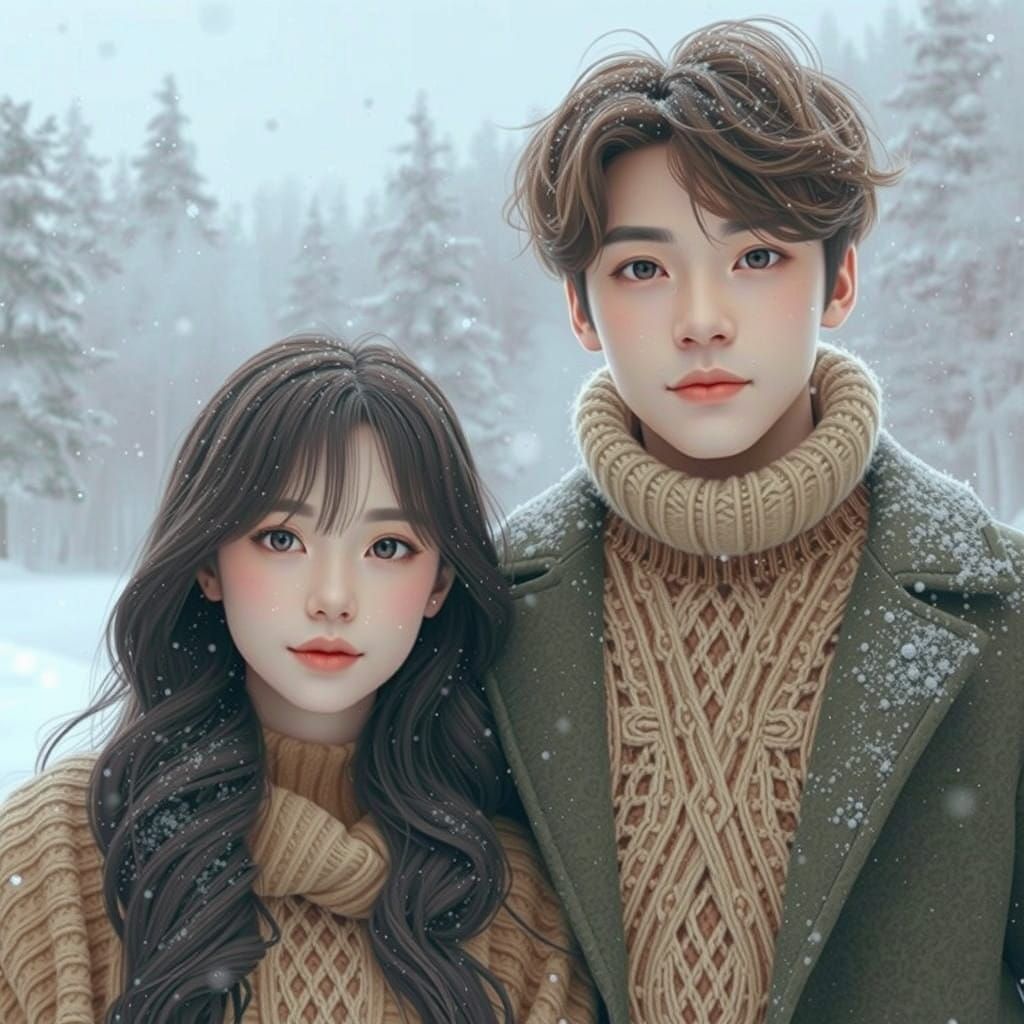 Ethereal Winter Wonderland Scene in 3D Anime Style