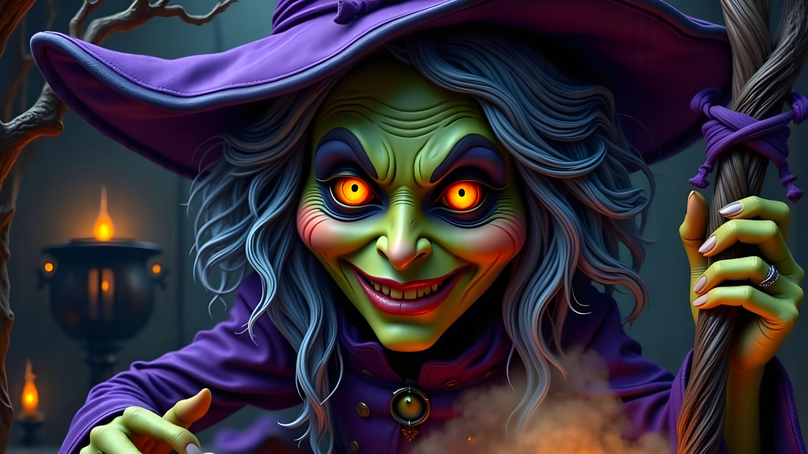 Enchanted Victorian Witch in Mystical Halloween Setting