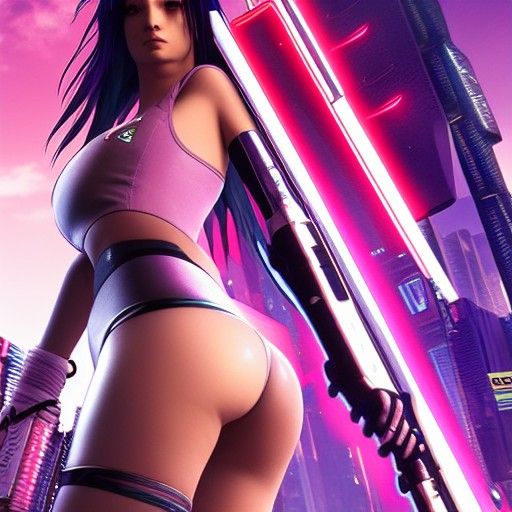 Cyberpunk Anime Woman in Neon Cityscape
