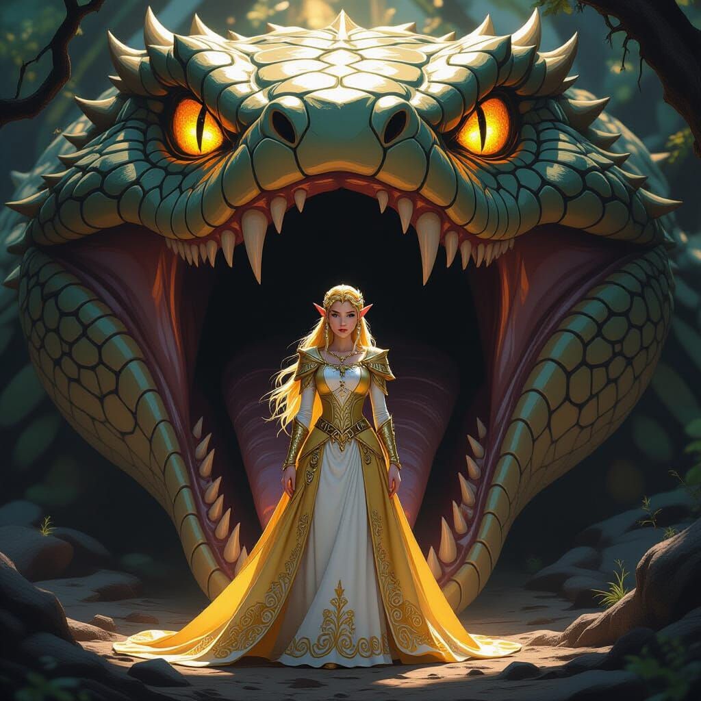 Princess Zelda in Serpent's Mouth, Dark Fantasy Art