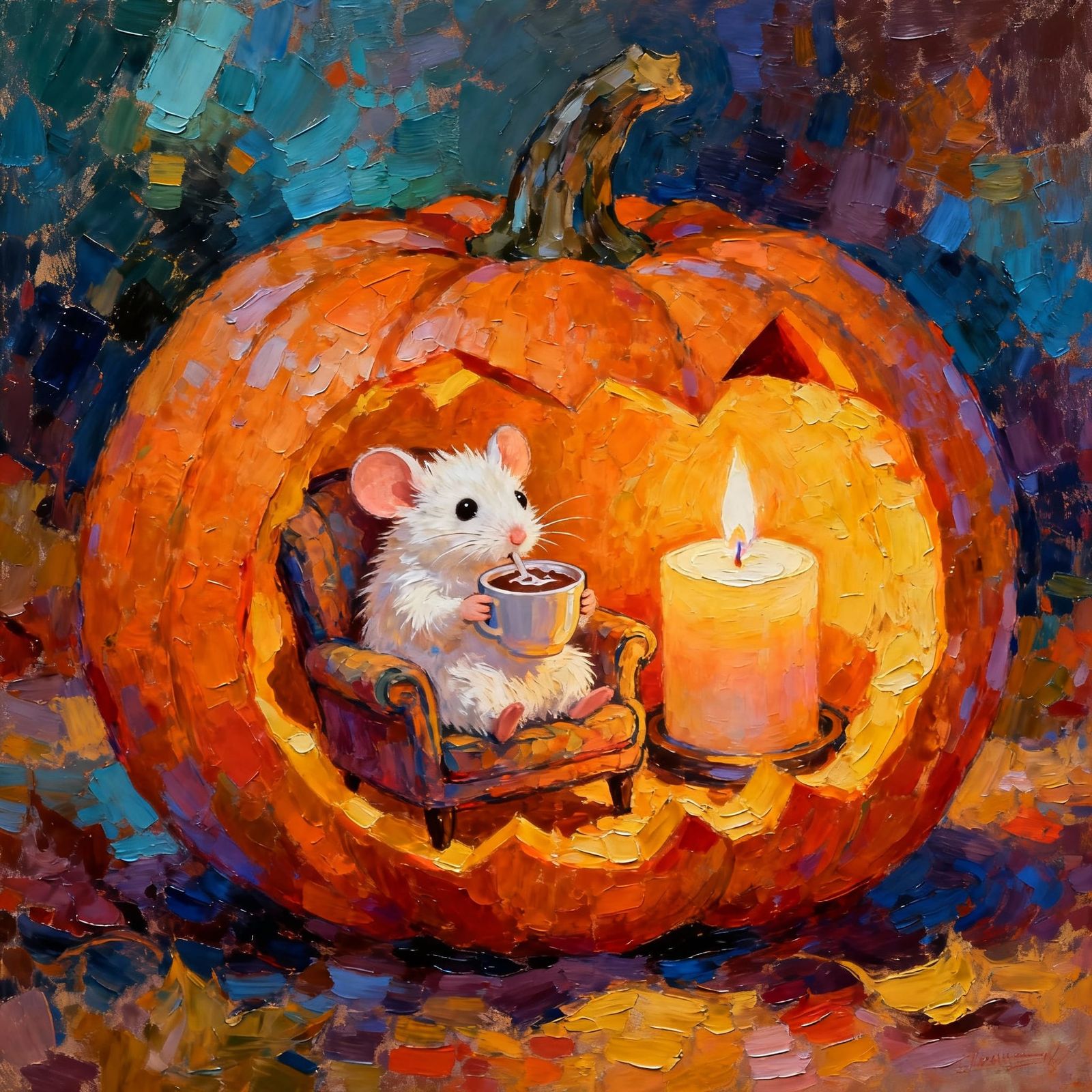 Cozy Mouse Home Inside Jack-o-Lantern