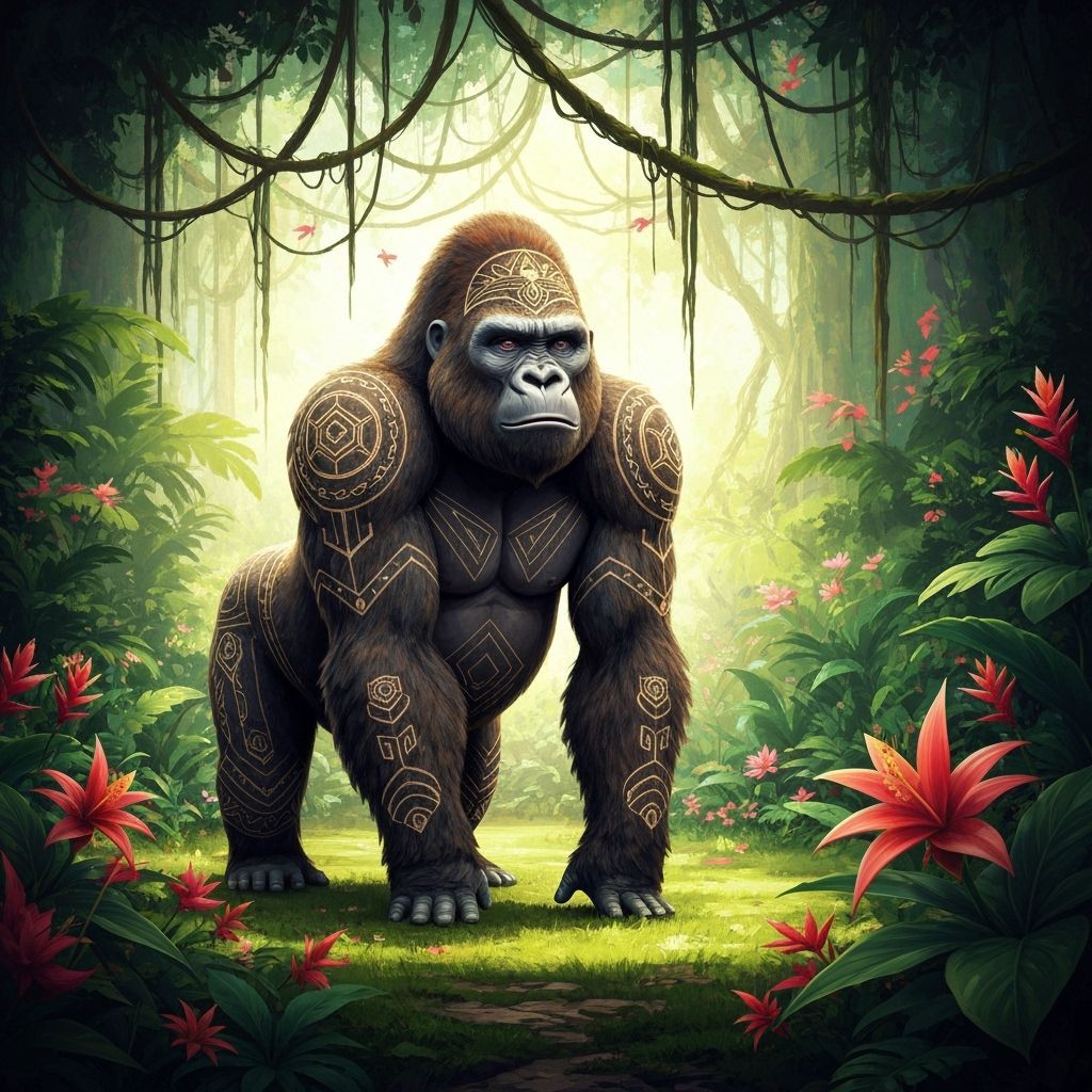 Majestic Gorilla with Geometric Patterns in Vibrant Jungle