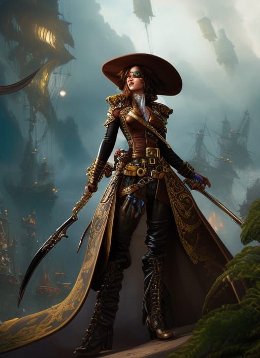 Hyperdetailed Steampunk Pirate Woman in CGI Style