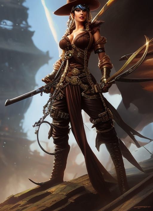 Detailed Steampunk Pirate Woman in CGI Style