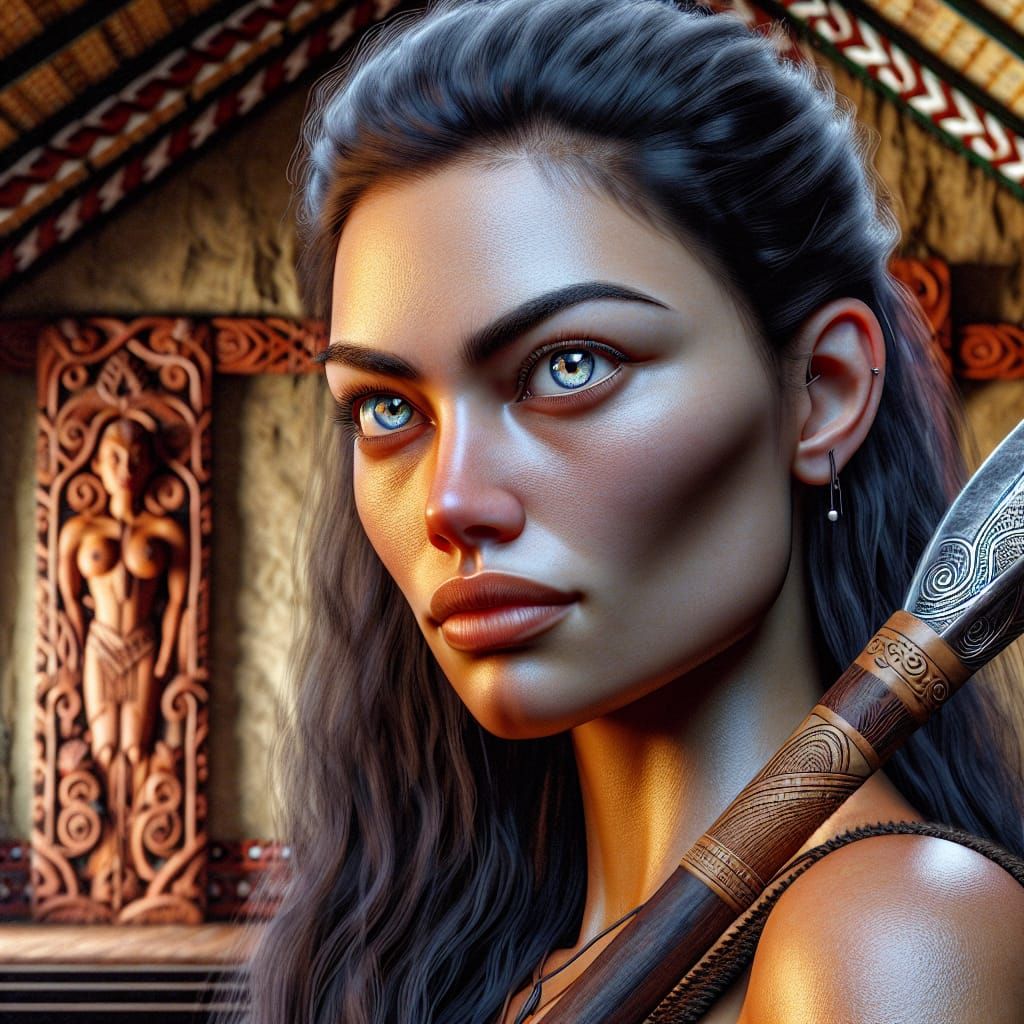 Maori Woman Portrait with Traditional Korowai