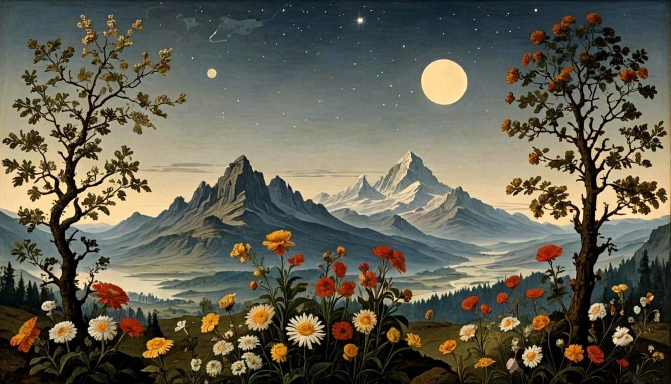 Romantic Landscape with Astrological Signs