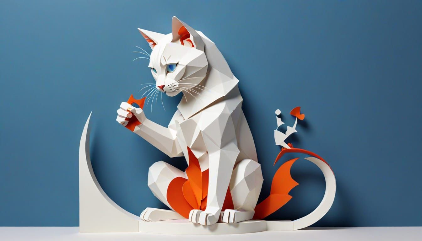 Vibrant Cat Silhouette in Geometric Industrial Art