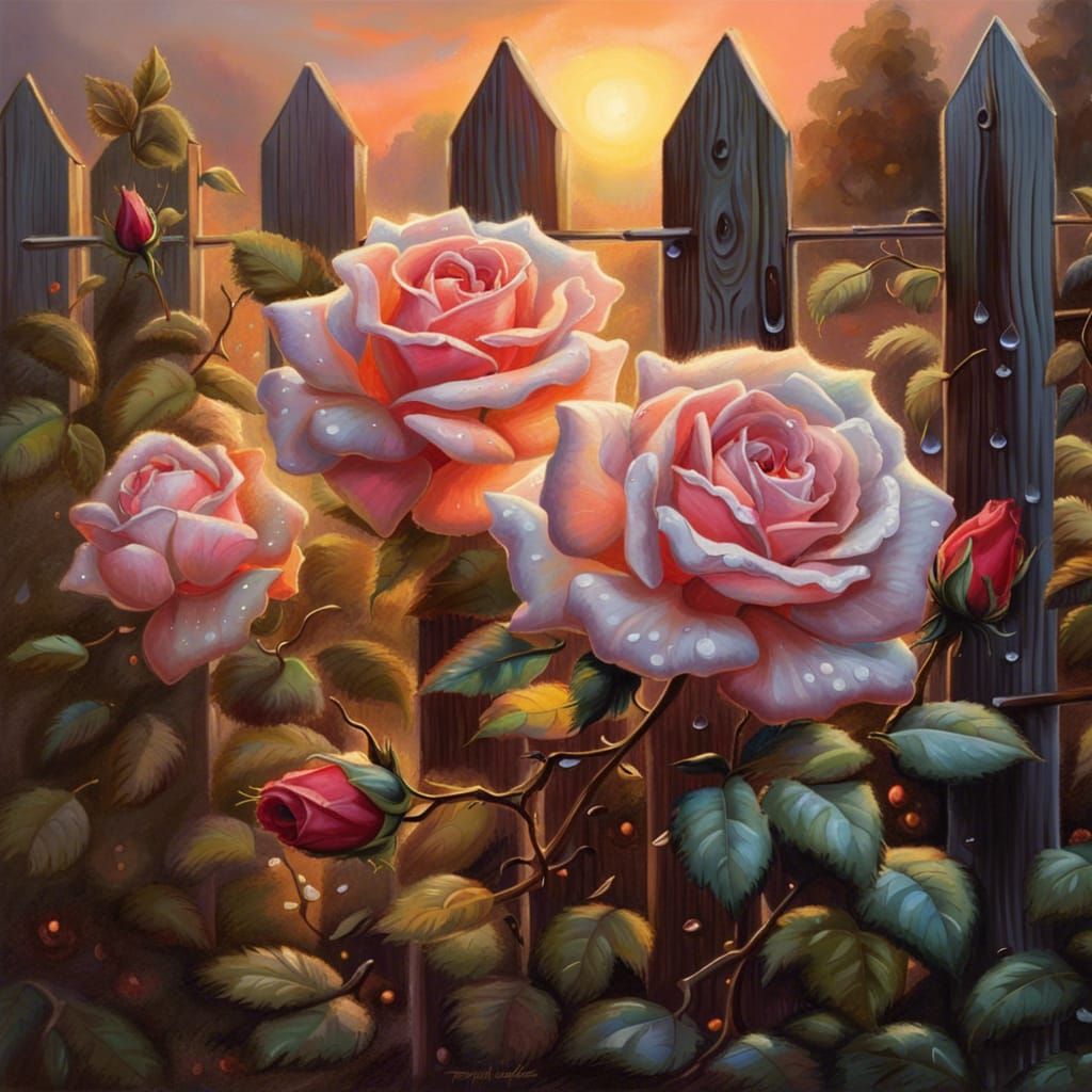 Beautiful Roses in Garden at Sunset: Hyperrealistic Digital ...