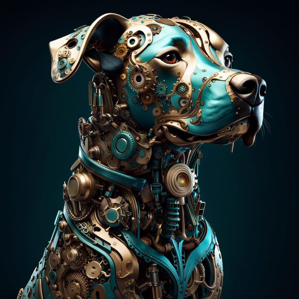 Detailed Portrait of Cute Mechanical Dog