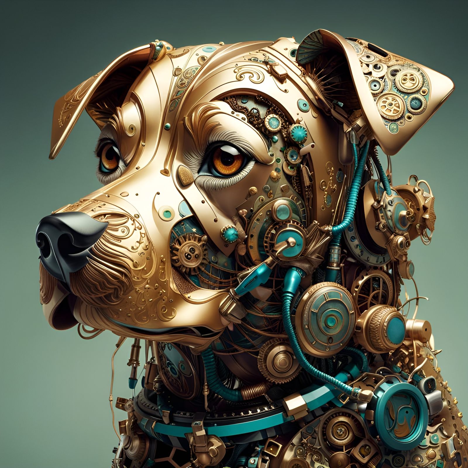 Detailed Portrait of a Cute Mechanical Dog