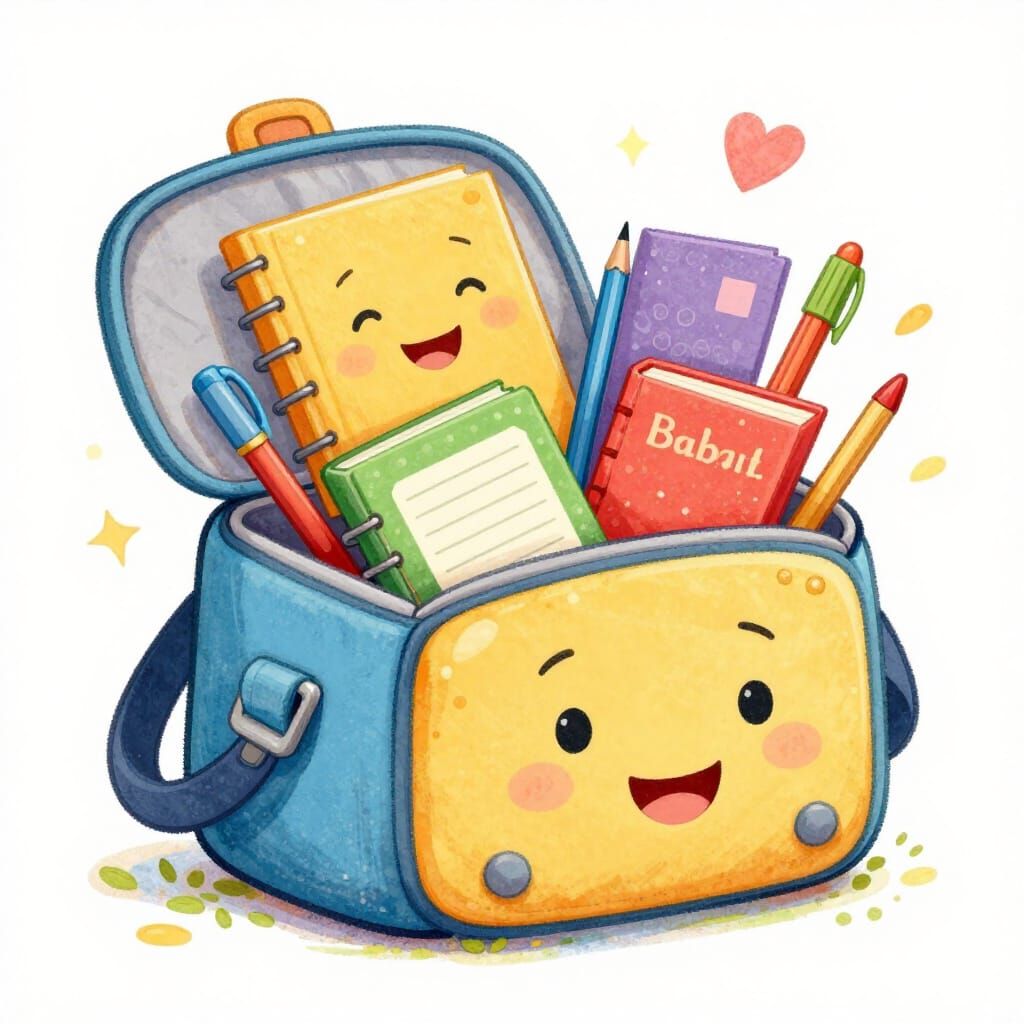 Happy School Bag Overflowing with Books and Supplies