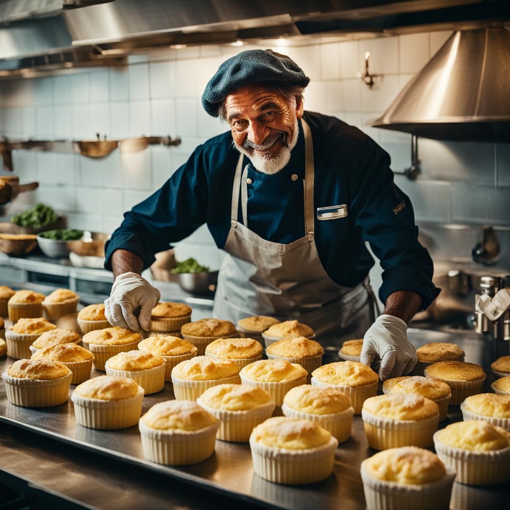 Chef Celebrates Cheese Souffle Day: Cinematic Film Still