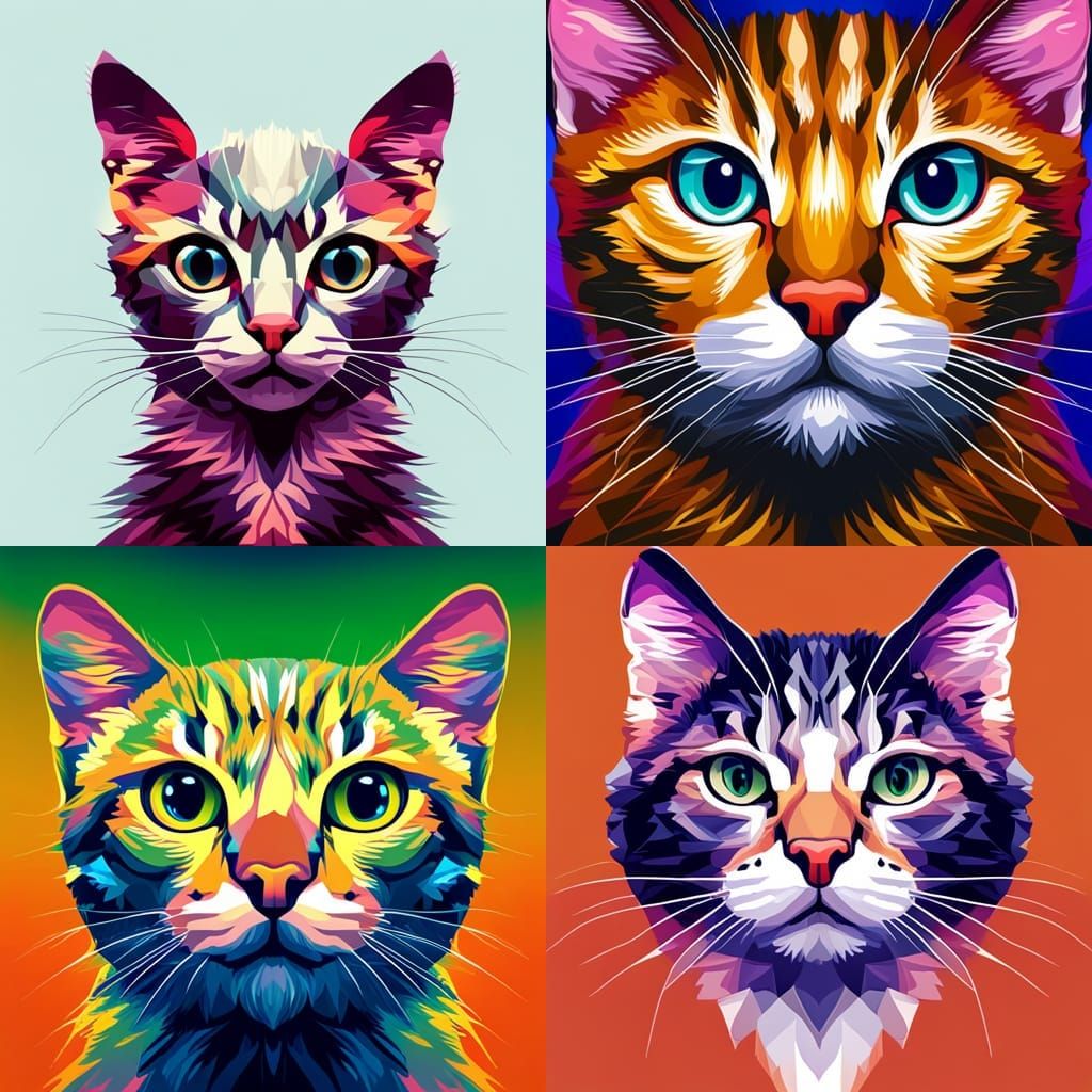 Macro Photograph of a Beautiful Cat in Pop Art Style