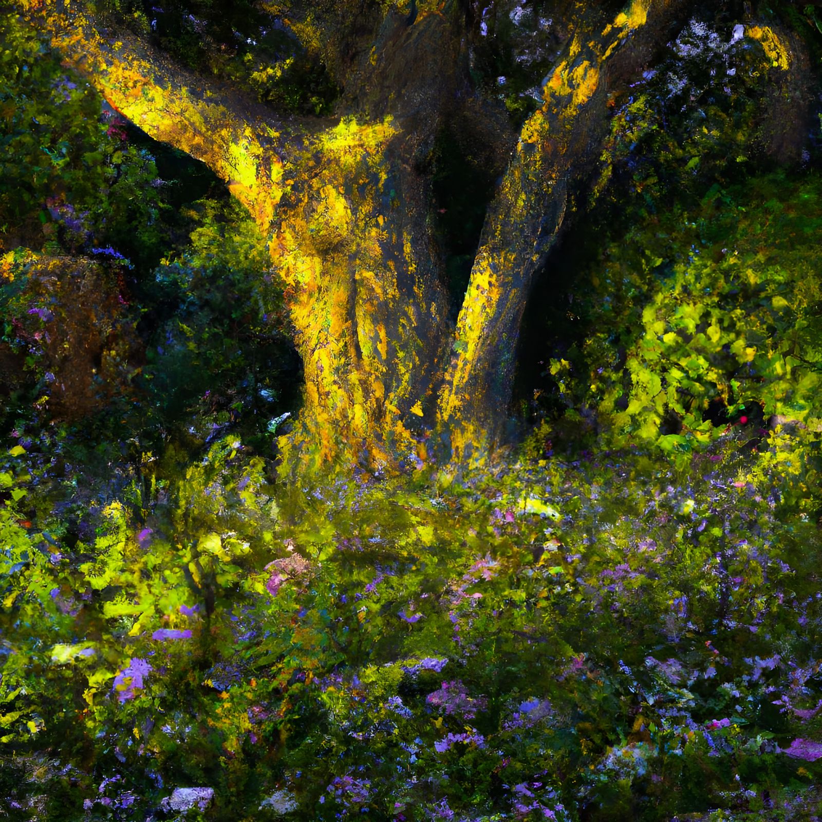 Calligraphic Painting of Overgrown Tree Garden