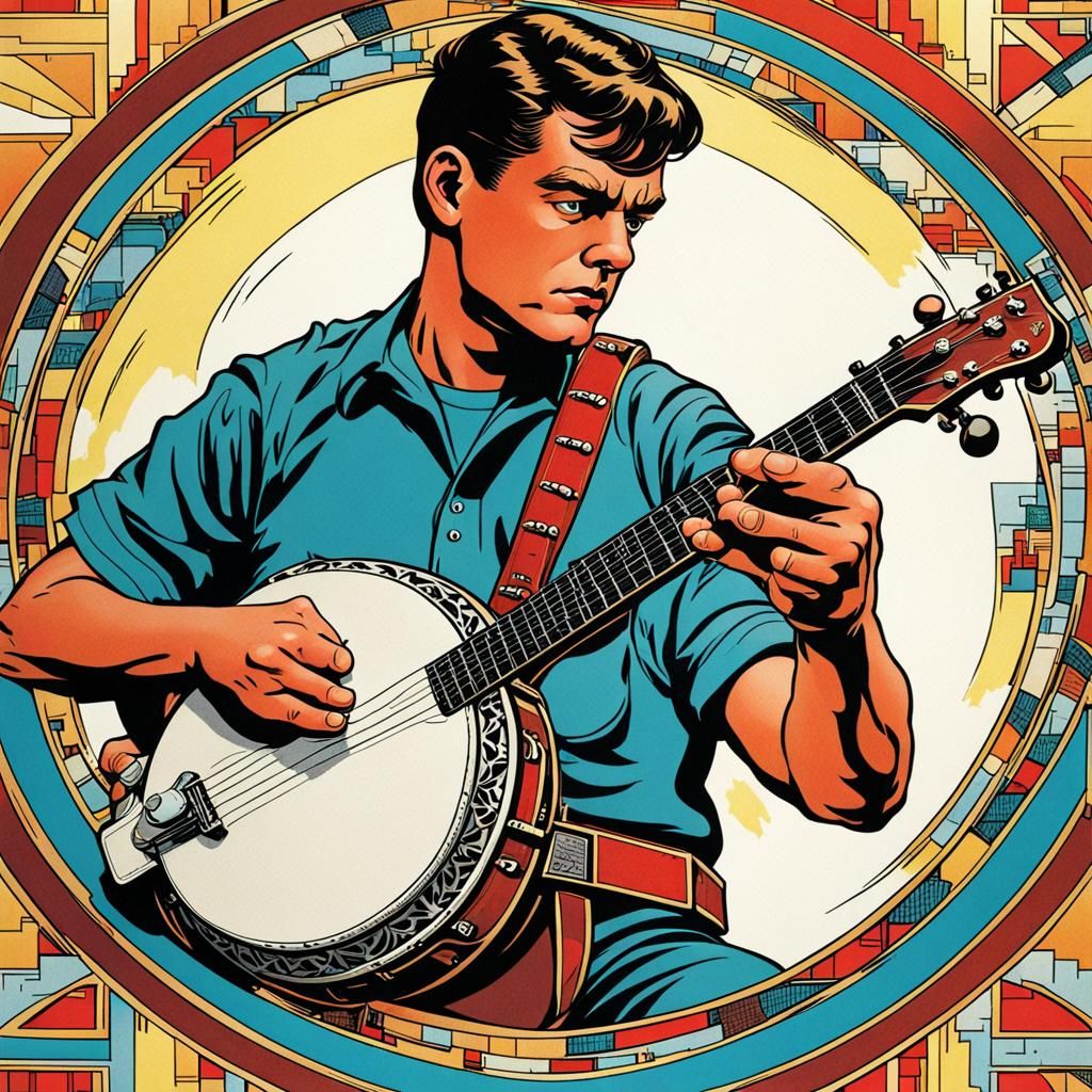 Five-String Banjo in Jack Kirby Comic Style