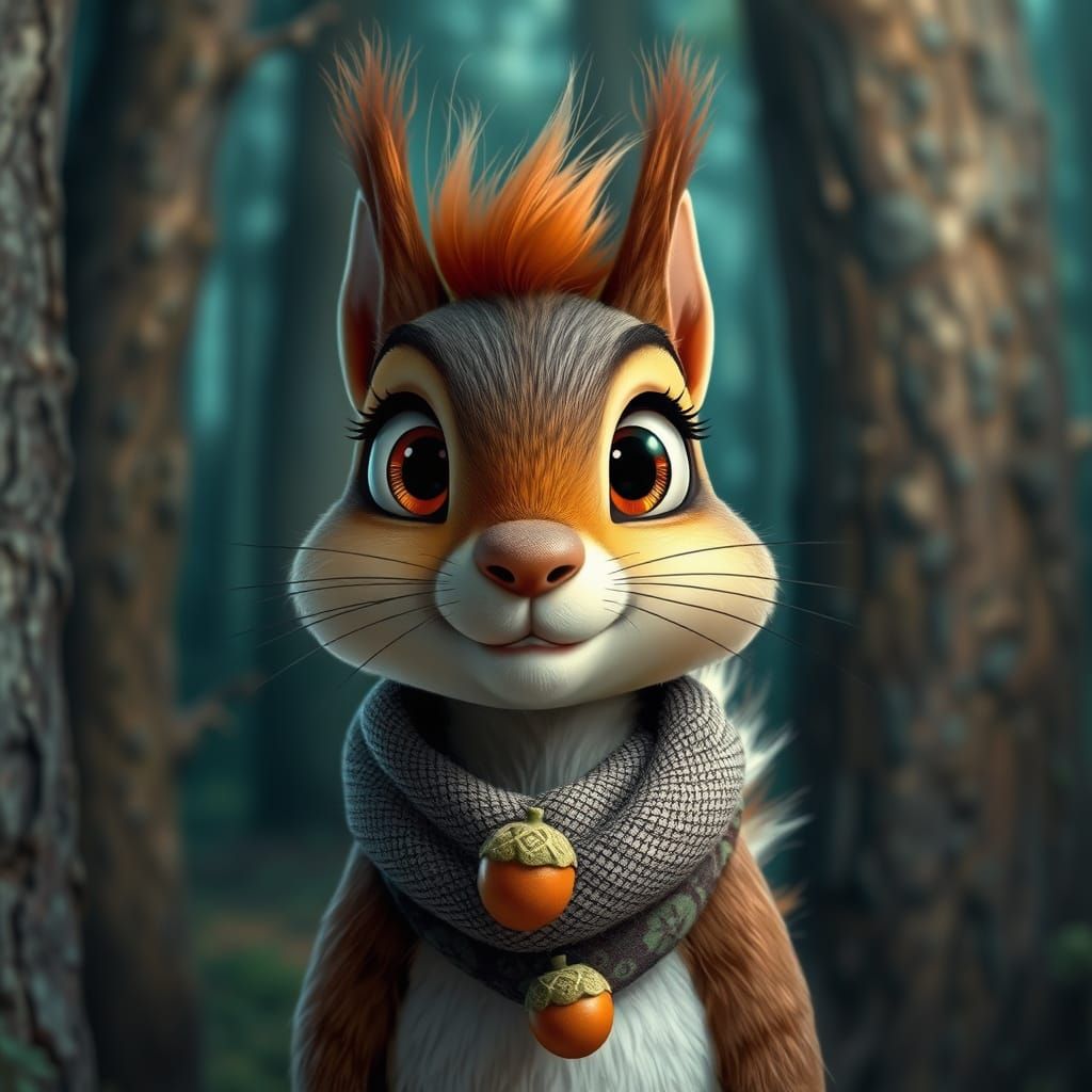 Hyperrealistic Squirrel with Cartoon Eyes in Forest