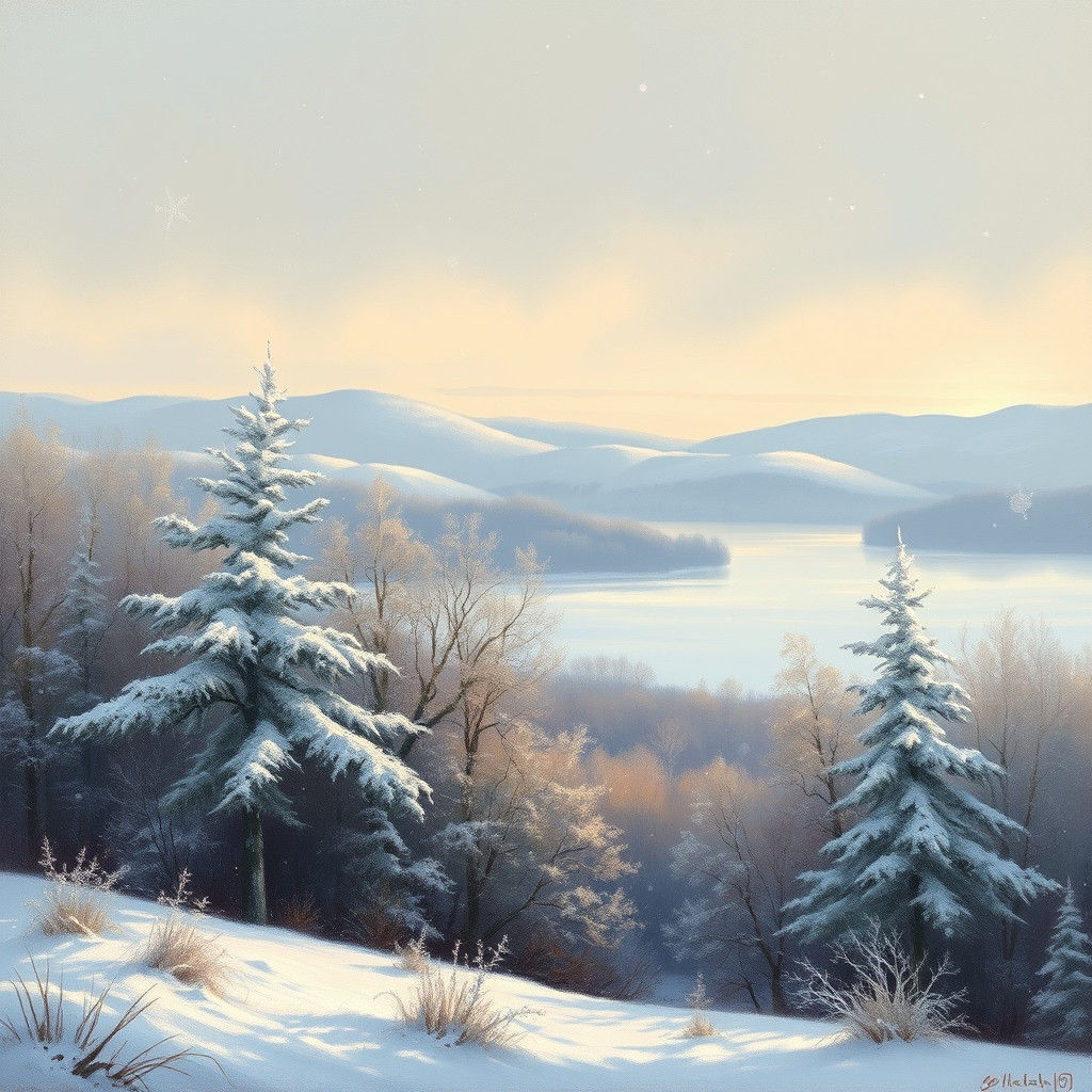 Winter Dawn Landscape in Impressionistic Style