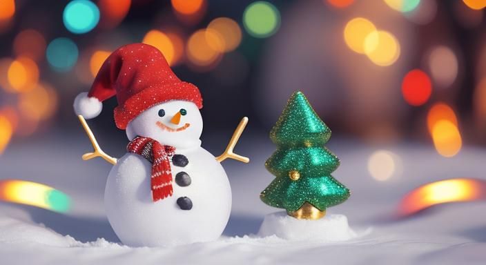 Cute Snowman with Abstract Christmas Lights