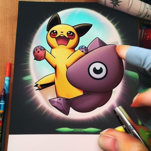 Psychedelic Pokemon Cartoon Art with Marijuana Elements