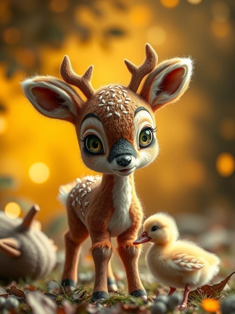 Whimsical Baby Deer in Enchanted Forest
