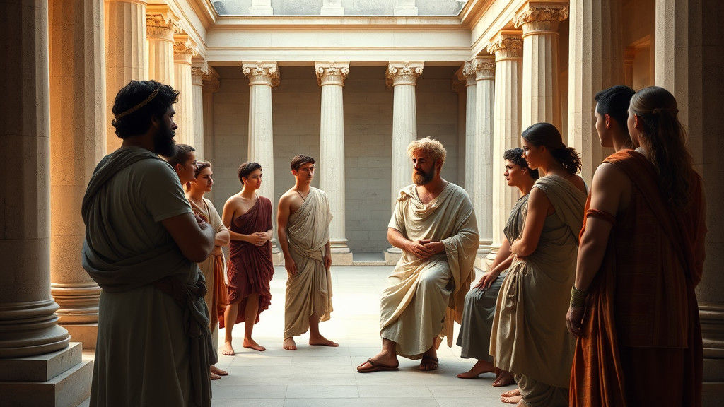 Pythagoras Teaching Followers in Neoclassical Style