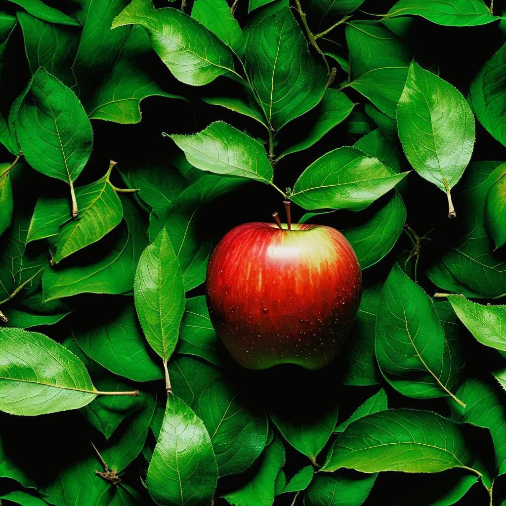 Red Apple With Green Leaf in Burton Style