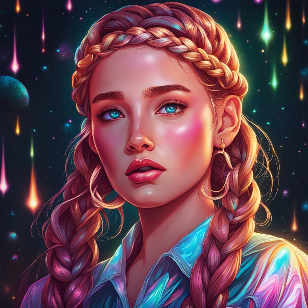 straight hair, braided hair, biting lip, sleepover