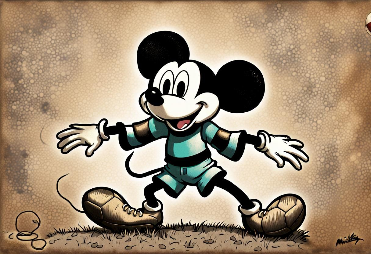Mickey Mouse Football Art Deco Illustration