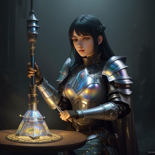 Steampunk Knight with Dragon in Dark Fantasy Style