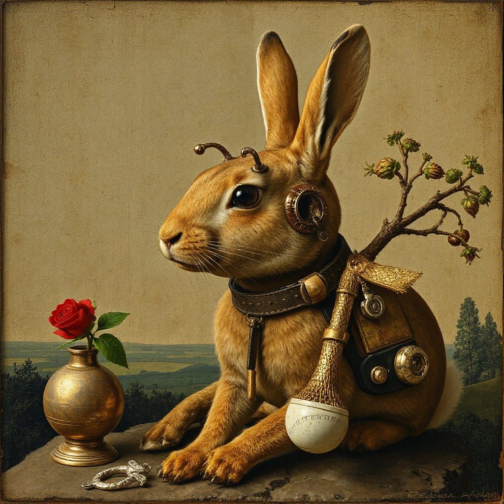 Ancient Rabbit Meets Future Hydromech in Tech Nature Art
