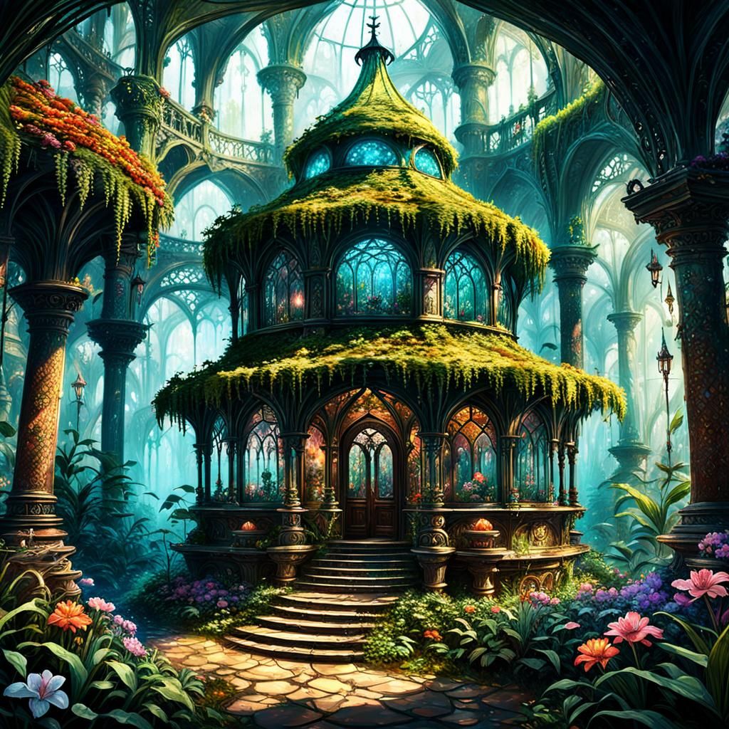 Steampunk Flower House in Detailed Forest Concept Art