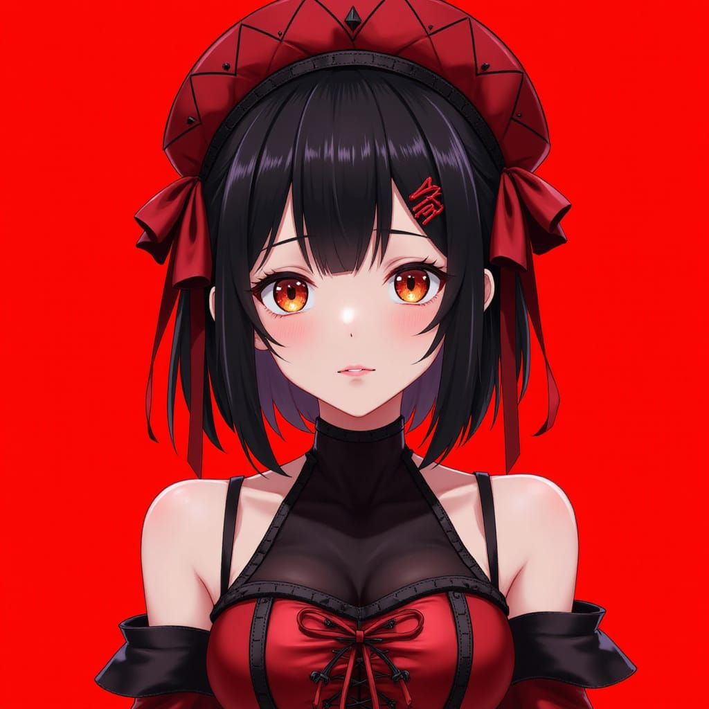 Striking Gothic Anime Character Portrait in Red