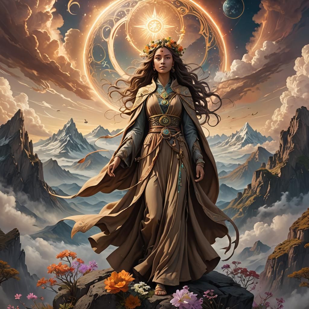 Virgo Zodiac Goddess on Mystical Mountain