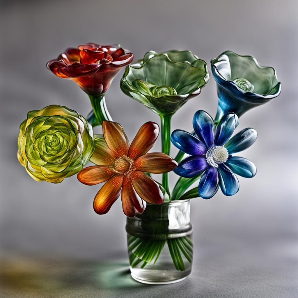 Elegant Glass Flower Bouquet Sculpture