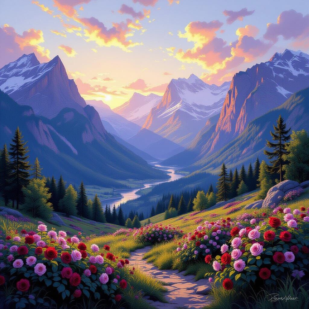 Purple Mountains and Valley of Roses Landscape