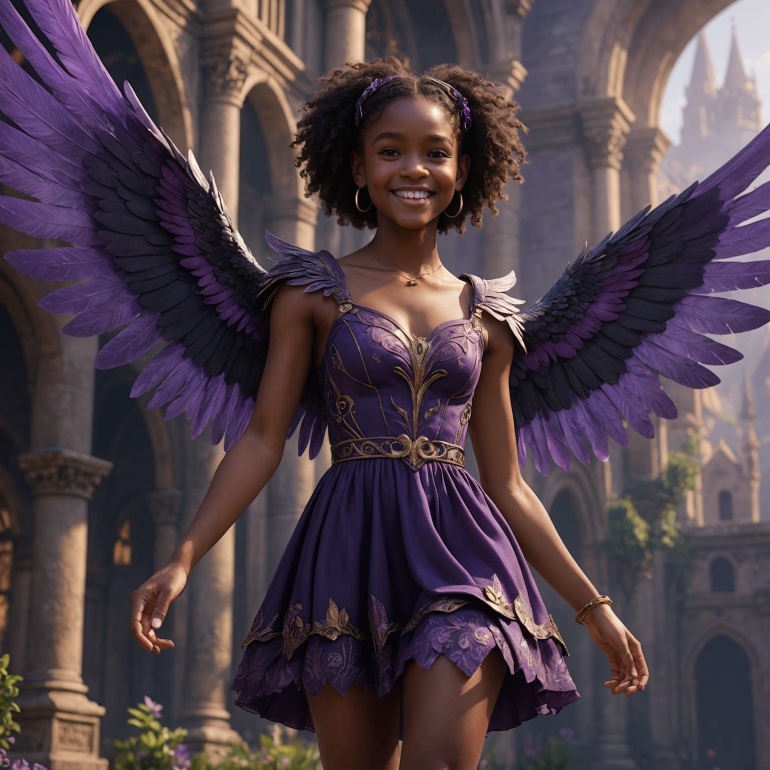 Winged Girl in Purple Dress: Fantasy Art