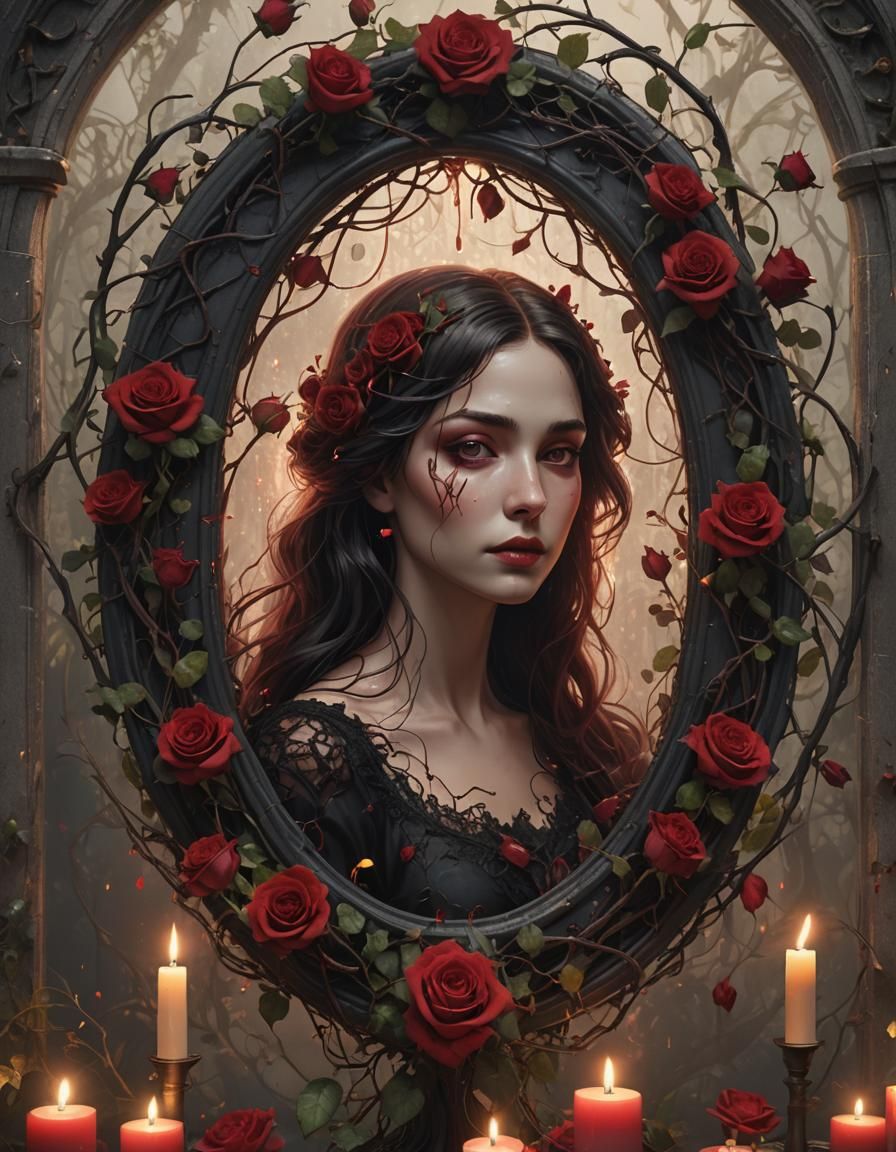 Gothic Frame Entwined with Red Roses in Unreal Engine