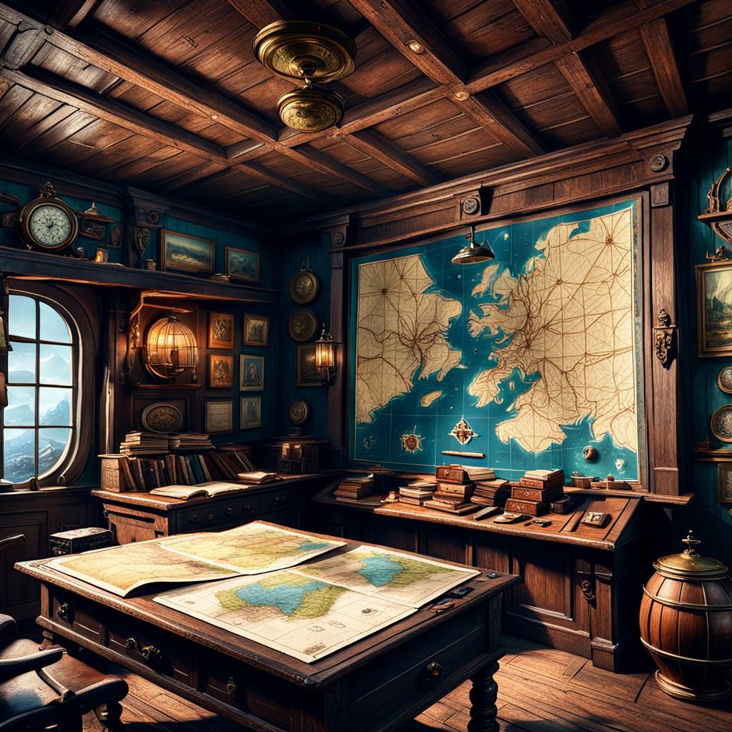 18th Century Captain's Cabin with Maps