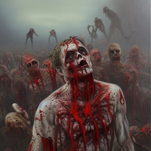 Zombie Horde in Bloody Oil Painting Style
